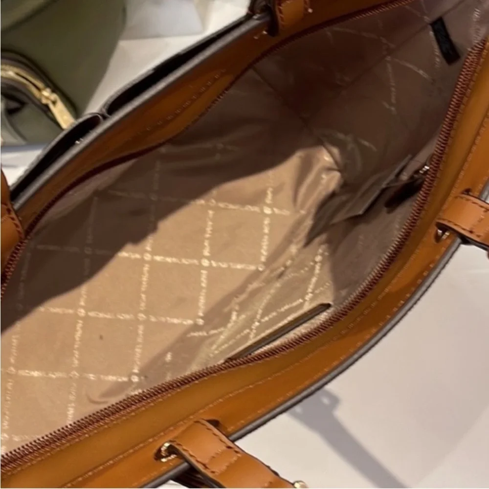 Michael Kors Signature Double Pocket Tote Shoulder Bag Brown